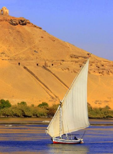 aswan guide points to a felucca ride