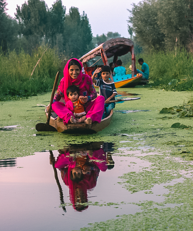 a shikara on the Dal Lake in Kashmir